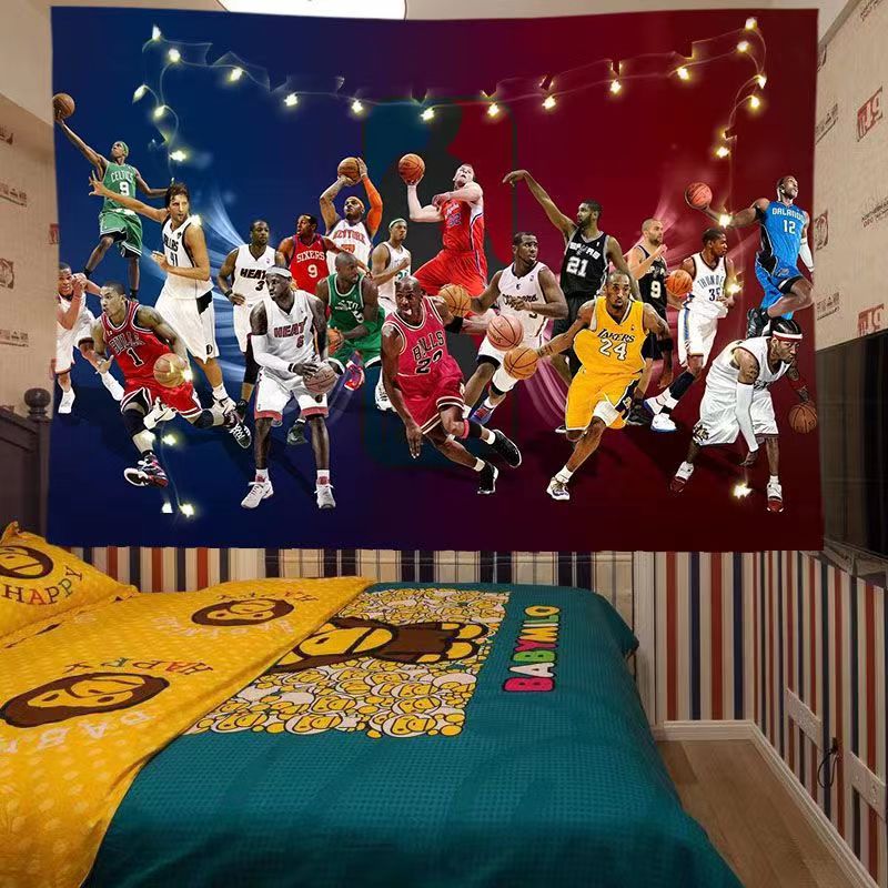 NBA全明星背景布 湖人科比詹姆斯麦迪库里海报墙布挂布宿舍装饰布