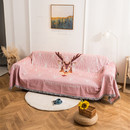 北欧粉色几何鹿沙发盖布ins风网红套罩沙发巾全盖沙发垫万能毯子