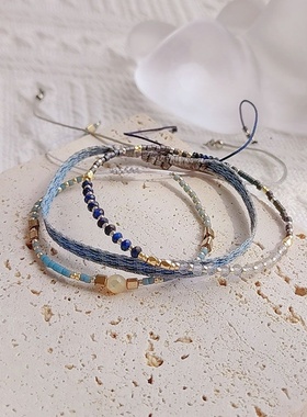 手工编织串珠细小手链女日本Miyuki米珠简约气质开端同款叠戴手饰