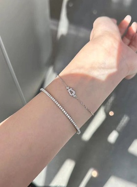 小众设计感U形马蹄扣手链女s925纯银满钻锆石手饰日韩版气质配饰