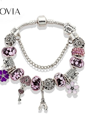 DIY手链 欧美时尚水晶串珠手链 埃菲尔铁塔吊坠手链 工厂价