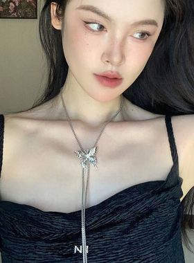 爆款潮轻长配饰抽拉项链蝴蝶颈链2023女夸张锁骨新款奢小众夏脖子