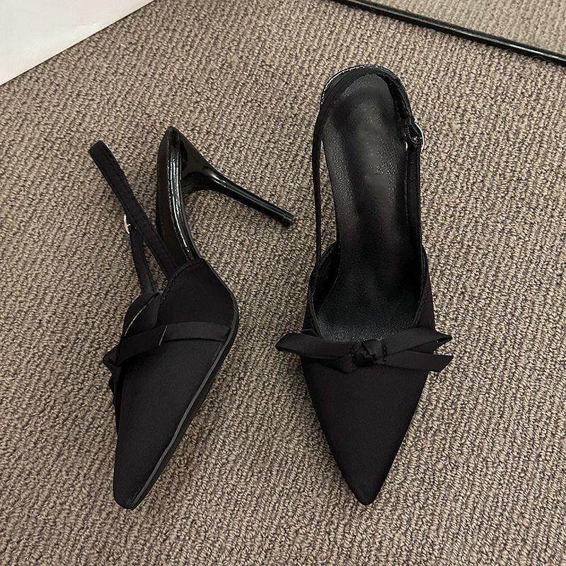 法式中跟蝴蝶结单鞋新娘婚鞋米白色尖头细跟高跟鞋女2025秋季新款