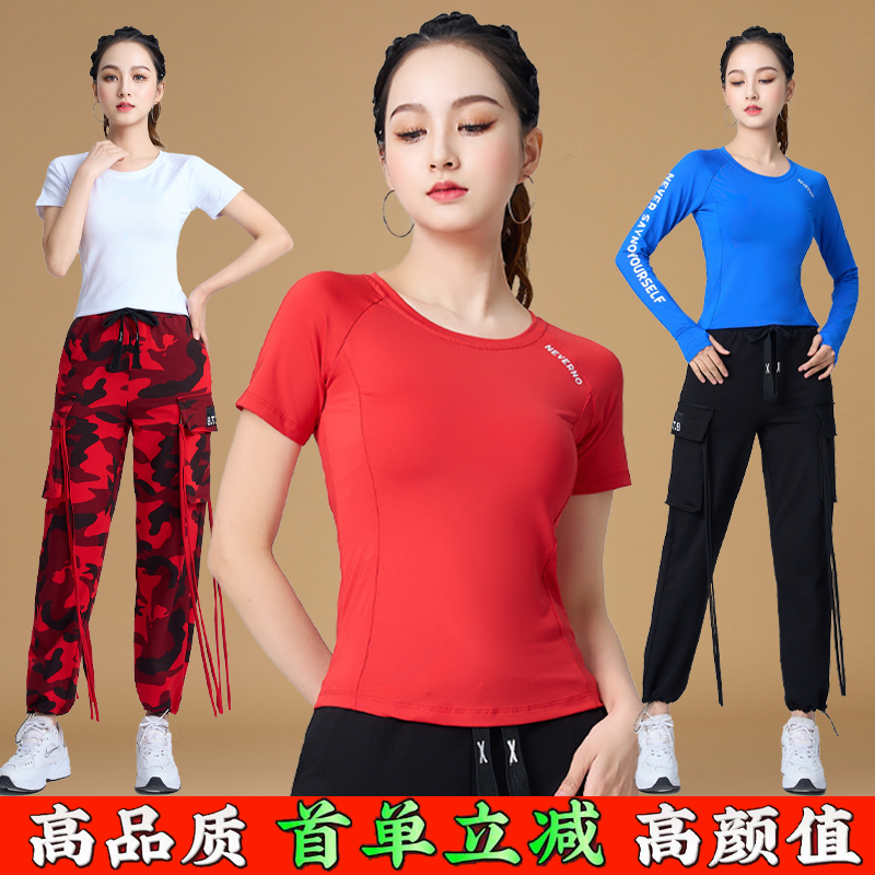 广场舞服装新款套装夏季短袖上衣女裤子运动跑步跳舞健身操速干衣
