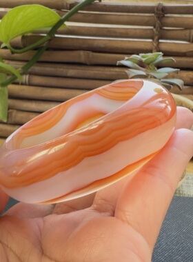 花语玉髓 天然巴西老料红缠丝腰缠万贯玛瑙手镯圈口61.5mm