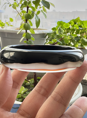 花语玉髓天然巴西老花料黑白红三色玛瑙手镯58圈口