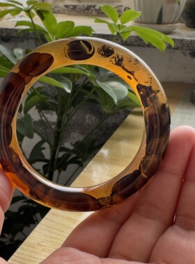 花语玉髓 天然巴西老料虎皮花玛瑙圆条手镯圈口58mm
