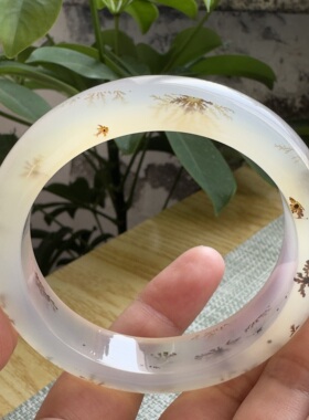 花语玉髓 天然海洋玉髓马料草花飘逸草花小金鱼玛瑙手镯圈口58mm