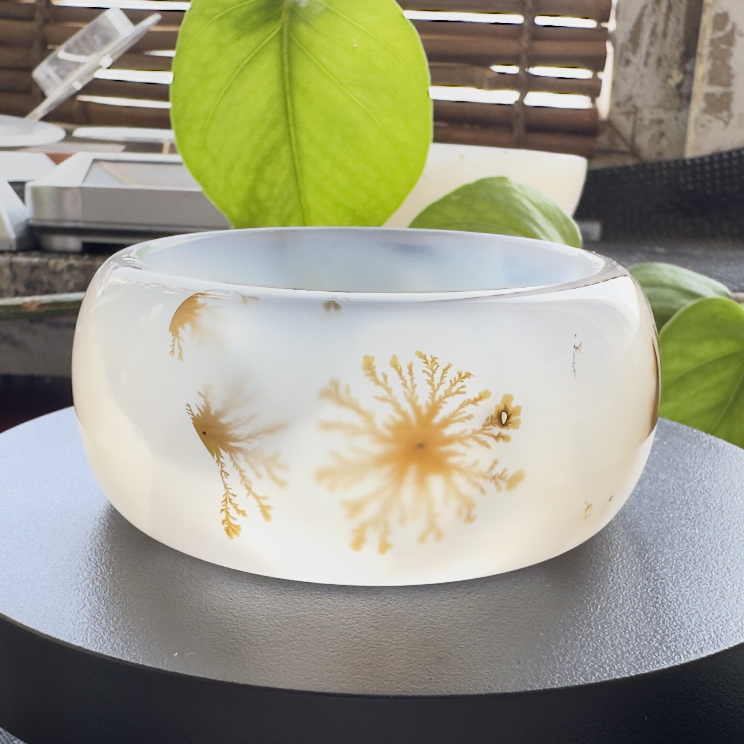 花语玉髓 天然海洋玉髓马料草花加宽加厚版玛瑙手镯圈口60mm