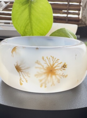 花语玉髓 天然海洋玉髓马料草花加宽加厚版玛瑙手镯圈口60mm