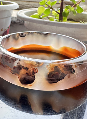 花语玉髓 天然巴西老料冰底水墨画玛瑙手镯60圈口