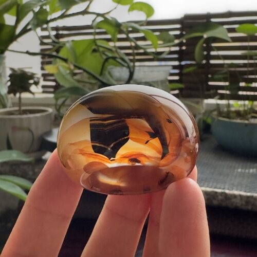 花语玉髓 天然巴西老料刺景玛瑙扳指大尺寸