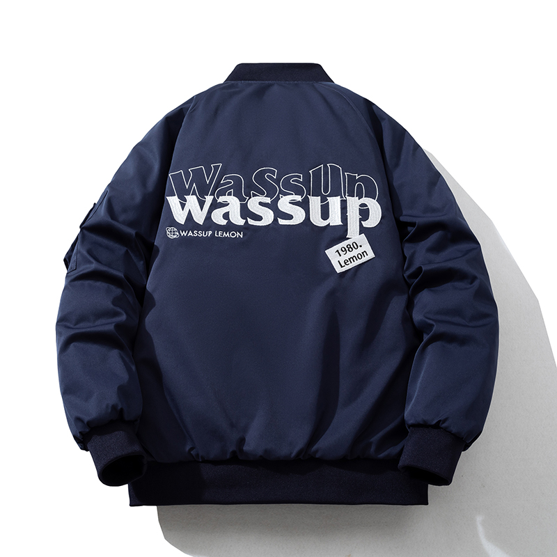 Wassup Lemon棒球服男美式休闲秋冬款加厚棉服外套宽松飞行员夹克