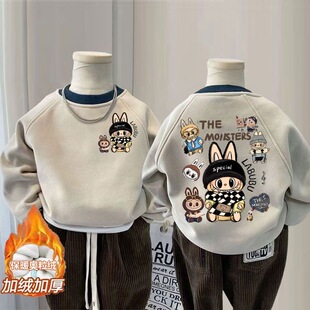 男女童加绒卫衣2025新款女童韩冬季一体绒打底衫男宝保暖上衣