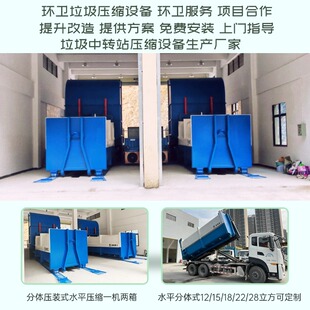 分体转运箱(22立方)水平固定式生活垃圾压缩机50-400吨垃圾中转站