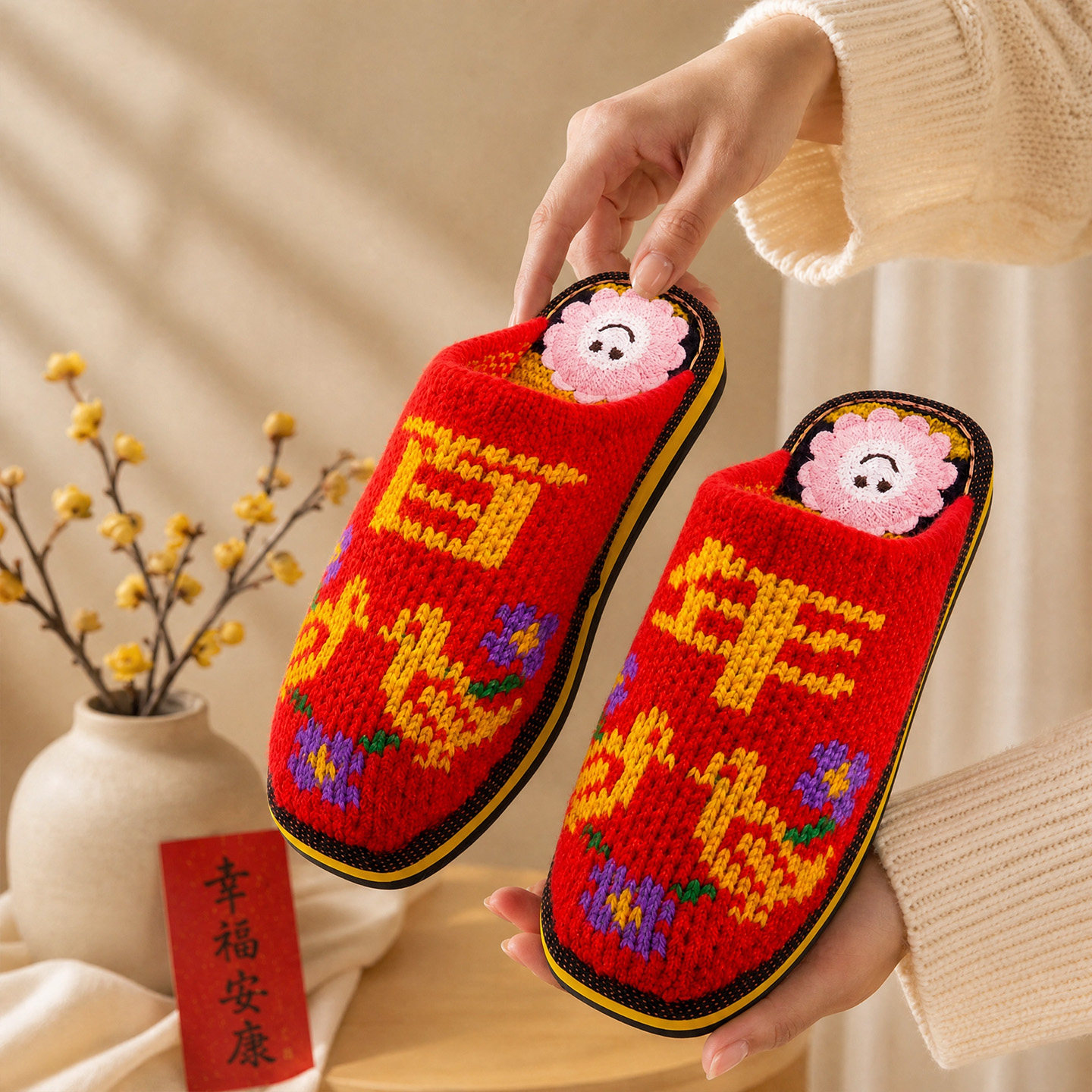 毛线拖鞋成品纯手工勾织冬季加绒保暖防滑软底室内居家针织棉拖鞋