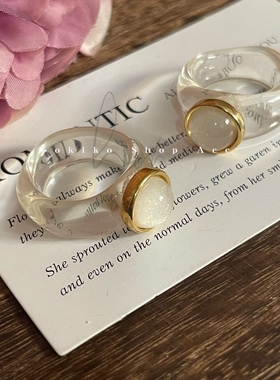 韩国东大门爆款春季亚克力树脂透明ins风蛋白石小众食指戒指