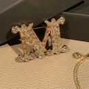 定制款 铜镀金14k真金字母M别针小众简约气质大衣胸针高级闪钻胸饰