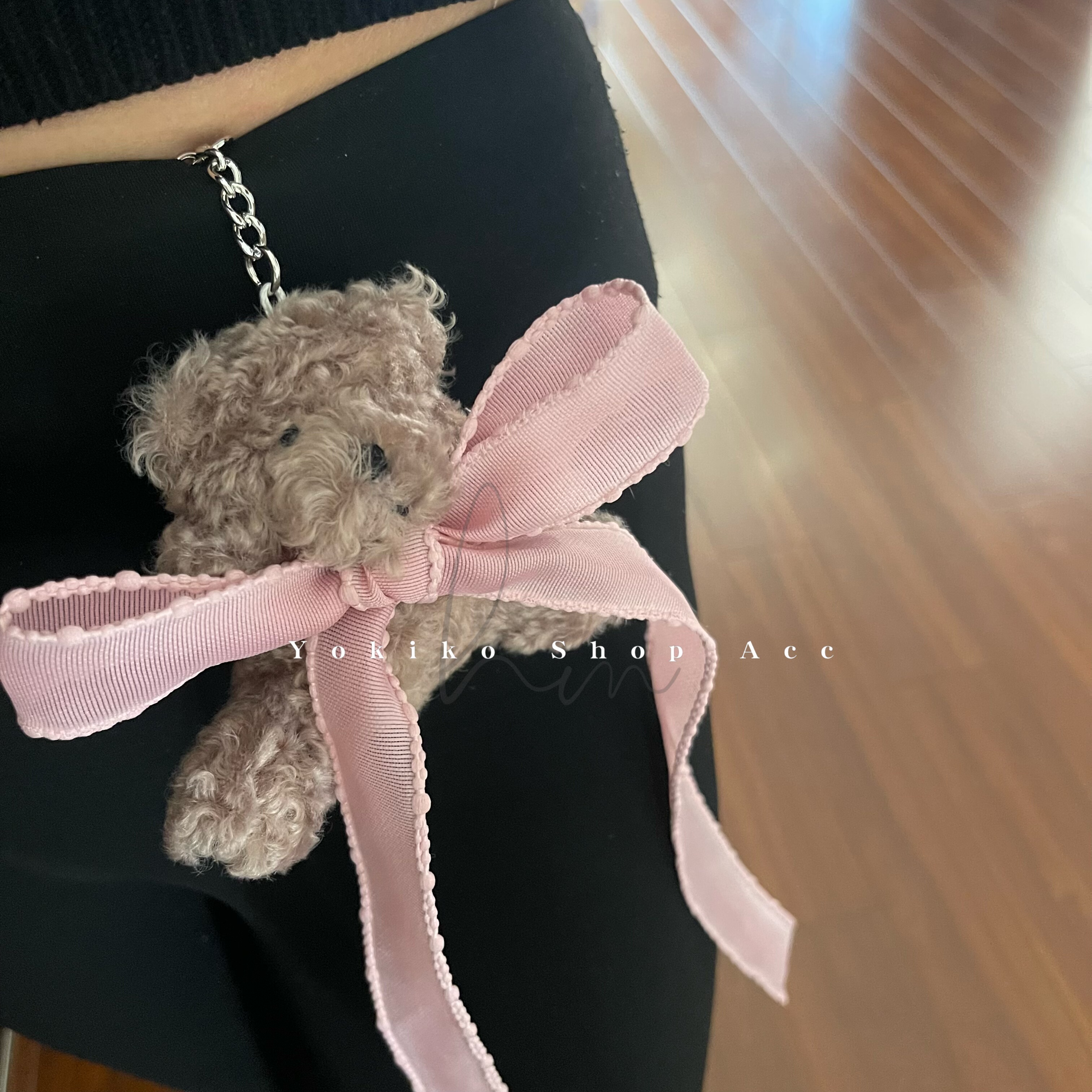 韩国进口丝带蝴蝶结棕色小熊包挂件钥匙扣