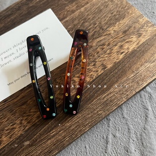 韩国进口琥珀色黑色基础款彩色水钻发饰小夹子边夹侧边刘海碎发