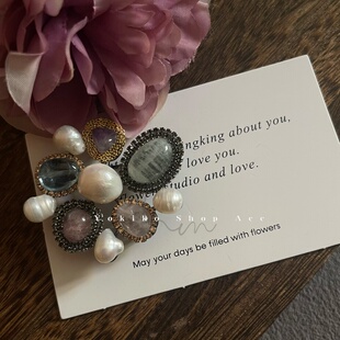 韩国进口手工重工彩色宝石天然珍珠胸针时尚奢华胸花大衣西装配饰