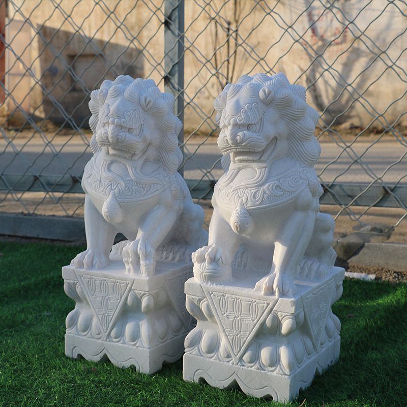 精雕汉白玉石雕石狮子一对看门镇宅别墅自建房店铺家门口墓前摆件