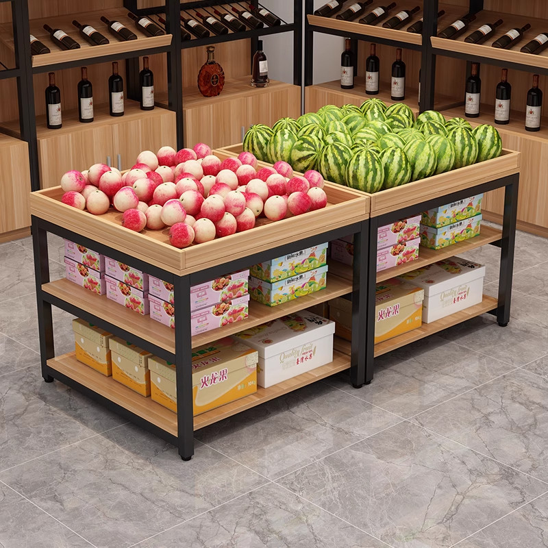 货架堆头多层水果展示架超市商店木质货架陈列柜蔬菜水果收纳架