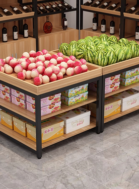 货架堆头多层水果展示架超市商店木质货架陈列柜蔬菜水果收纳架