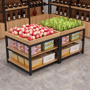 货架堆头多层水果展示架超市商店木质货架陈列柜蔬菜水果收纳架
