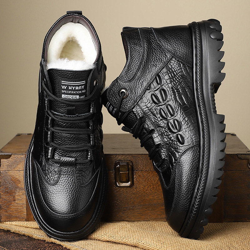 头层牛皮羊毛雪地棉鞋男鞋冬季加