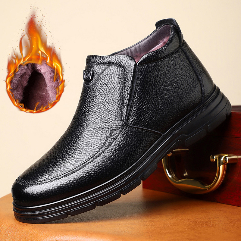 头层牛皮羊毛雪地棉鞋男鞋一脚蹬