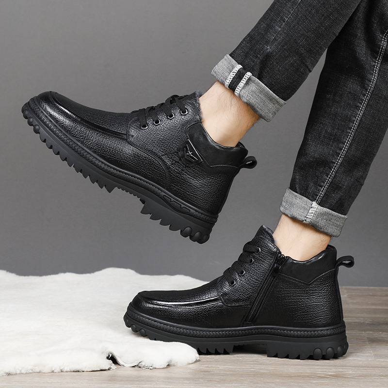 冬季头层牛皮羊毛男士真皮加绒保