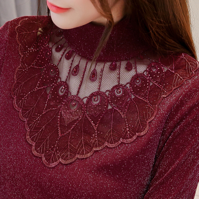 中高领保暖内衣女加绒加厚上衣单件冬季可外穿紧身秋衣蕾丝打底衫