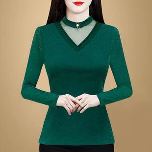 秋冬季保暖内衣女加绒加厚上衣半高领蕾丝网纱打底衫超舒服保暖衣