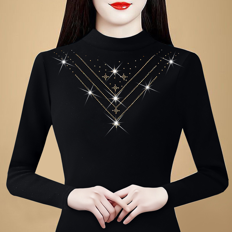 秋冬新款保暖内衣女加厚加绒蕾丝发热修身上衣高级内搭打底衫大码