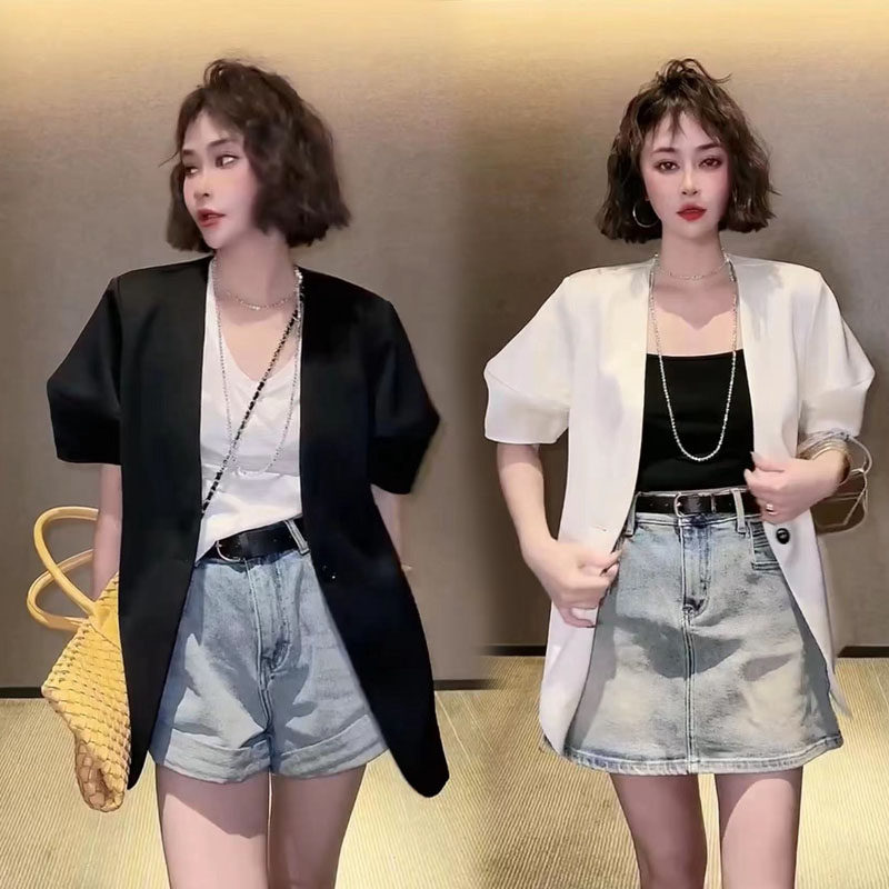 高级感薄款2023夏新款泡泡袖西服女百搭休闲洋气气质短袖外套上衣