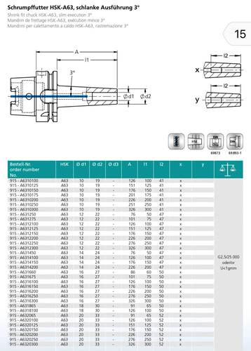 德国TRIM TOOL HSK63A加长热缩刀柄925-A6312150 HSK63A-SF12-176