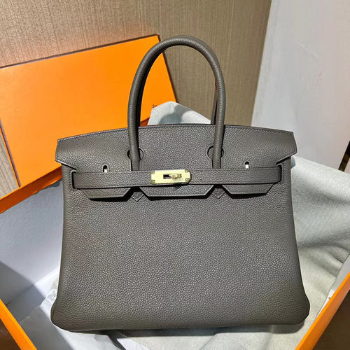 锡器灰togo皮全手工缝金扣BK铂金包30Cm女士手提包带锁奢侈品女包