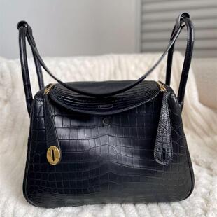雾面尼罗鳄鱼皮真皮医生包林迪26CM女士手提包女包全手工缝