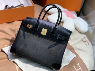 黑色原版 全手工制作 box皮配编织马毛铂金30女士手提女包2022新款