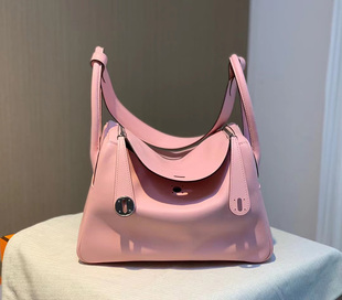 3Q粉色全手工缝swift皮林迪26银扣女士手提包奢侈品女包淑女真皮