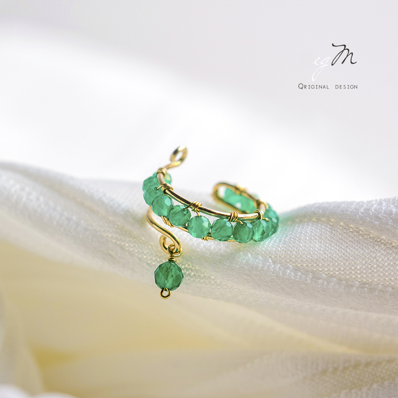 原创中式绿色汉服古风国潮耳骨