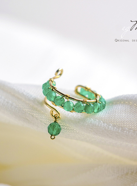 egM原创中式天然绿色玉髓14K包金耳骨夹女无耳洞汉服古风国潮耳饰