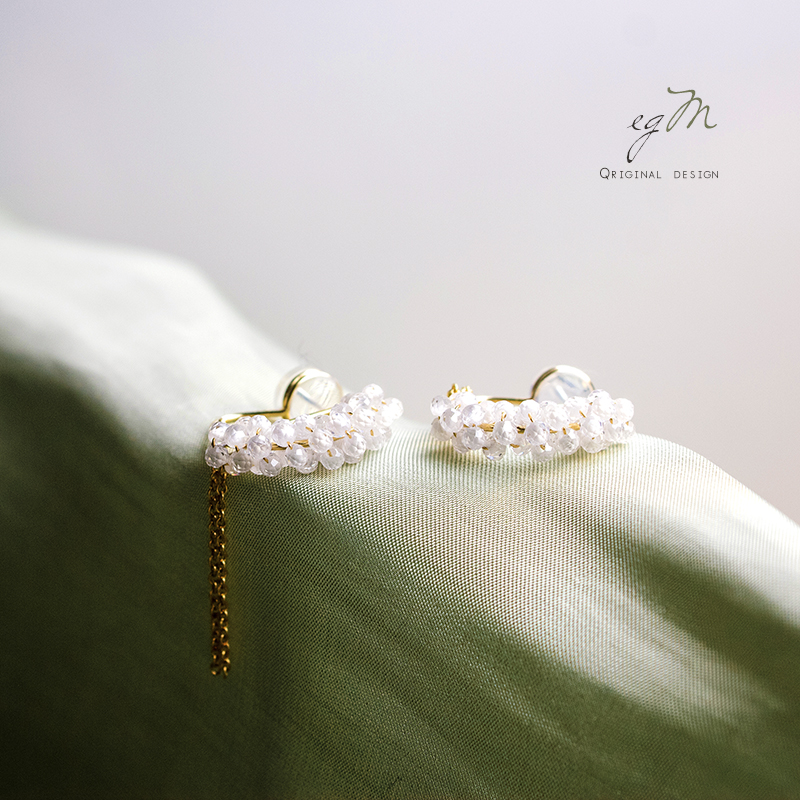 egM原创皓石紫色白色耳夹无耳洞女流苏超仙气质耳饰14K包金国风夏