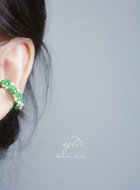 egM设计师天然珍珠绿色玛瑙石榴石耳骨夹日系无耳洞女森系耳夹夏