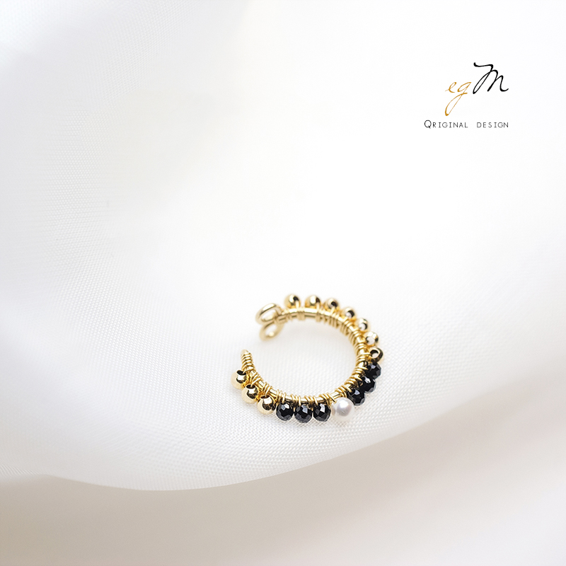 egM原创设计手作珍珠耳夹14K包金无耳洞女酷气质单只耳饰耳骨夹