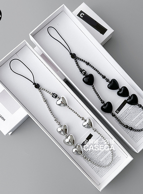 手机链caseca原版七彩暮色珍珠黑蝴蝶彩虹爱心明星同款串珠挂绳