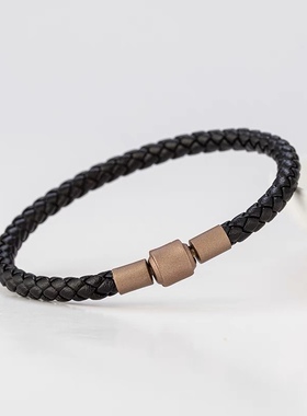 编织皮绳手链男女周生手绳潮百搭串3D黄金串珠转运珠红黑绳手链男