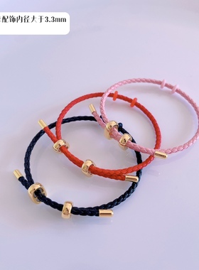 可调节手绳可穿周福字母桃花黄金转运珠防水钢丝绳女款真皮绳手链