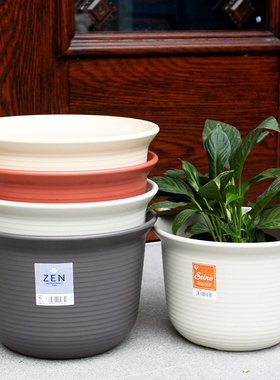 爱丽思矮款加厚树脂塑料仿陶瓷中钵种花盆室外庭院圆口绿植盆p169